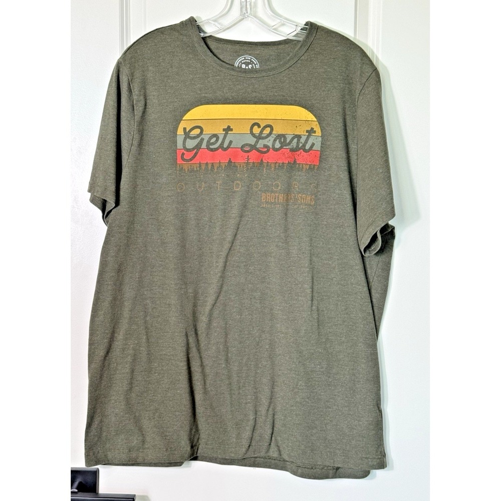 Brothers and Sons Get Lost Outdoors‎ Graphic T Shirt Mens XL Green Cotton Blend